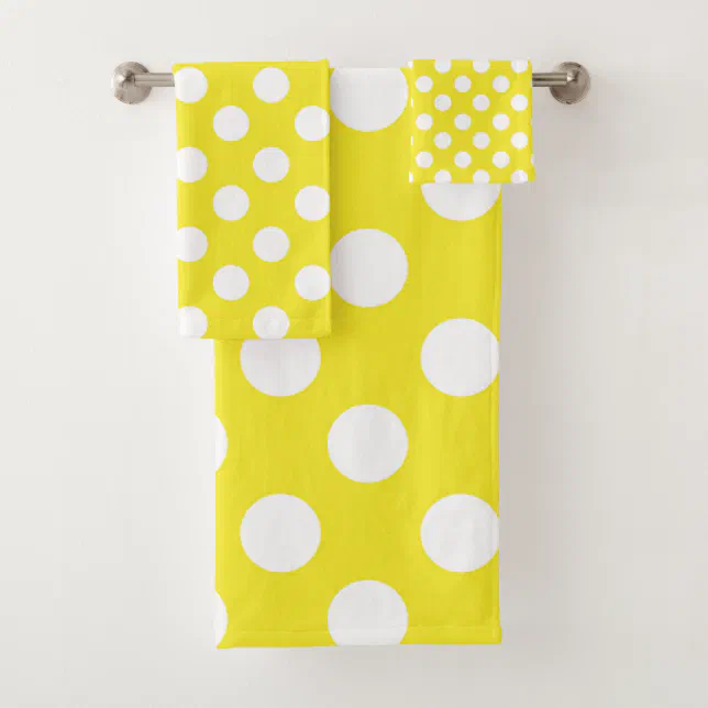 Yellow & White Polka Dots Dot Bath Towel Set | Zazzle