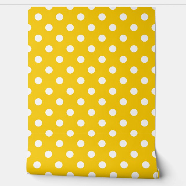Yellow White Polka Dots Pattern Wall Decor Wallpaper (Unrolling)