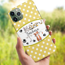 Yellow & white polkadot, cute kittens custom