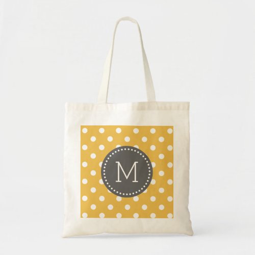 Yellow  White Polkadot Pattern Gray Accents Tote Bag