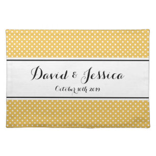 Yellow & white polkadots pattern wedding placemat