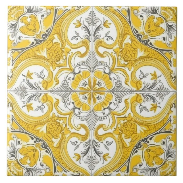Yellow & White Portuguese Ceramic Tile (Front)