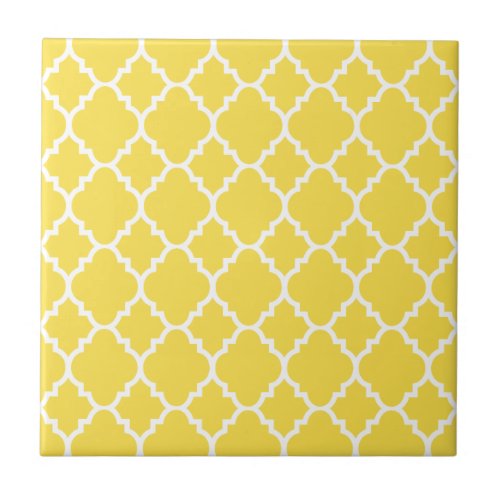 Yellow White Quatrefoil Moroccan Pattern Tile