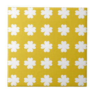 Yellow & White Retro Floral print Ceramic Tile