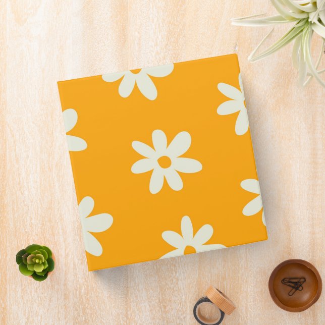 Yellow White Retro Y2K Flower Pattern 3 Ring Binder (In Situ)