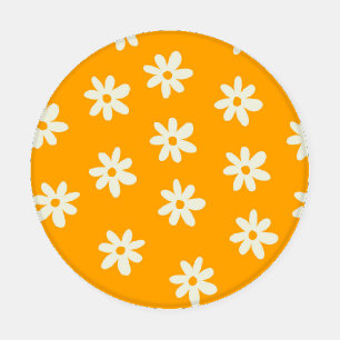 Yellow White Retro Y2K Flower Pattern Coaster Set