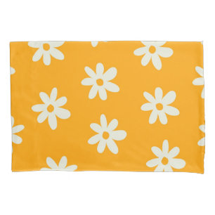 Yellow White Retro Y2K Flower Pattern Pillow Case