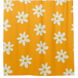 Yellow White Retro Y2K Flower Pattern Shower Curtain