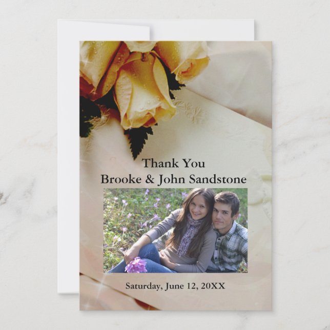 Yellow & White Roses Elegant Ivory Thank You Card (Front)