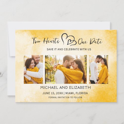 Yellow White Save the Date 2 Hearts Photo 