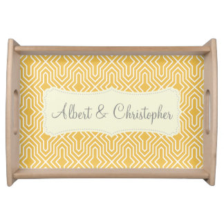Yellow white seamless monogram Serving Tray