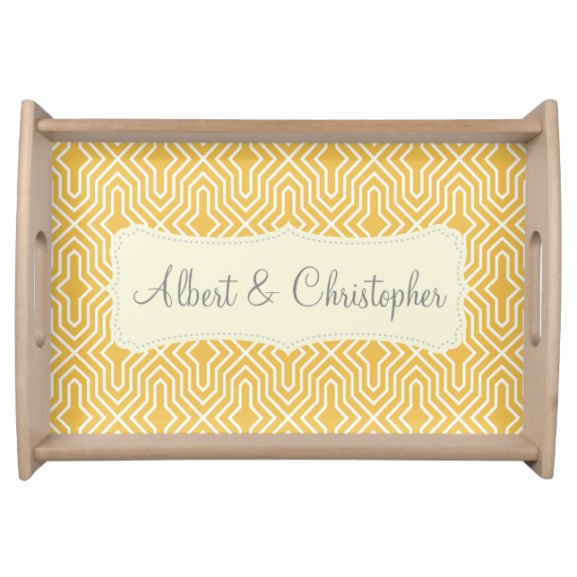 Yellow white seamless monogram Serving Tray (Front)