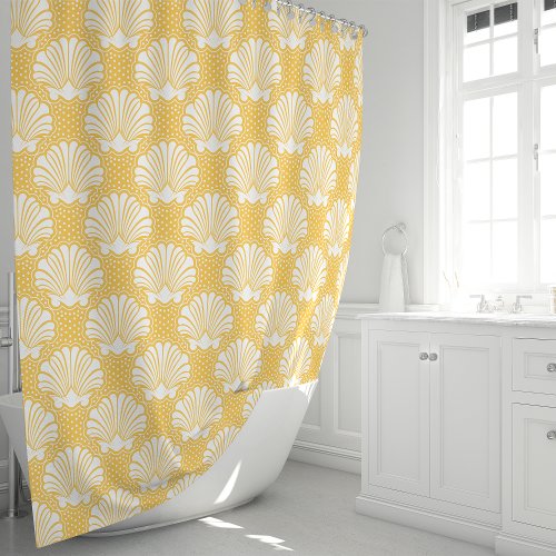 Yellow &Amp;Amp; White Seashell Shower Curtain