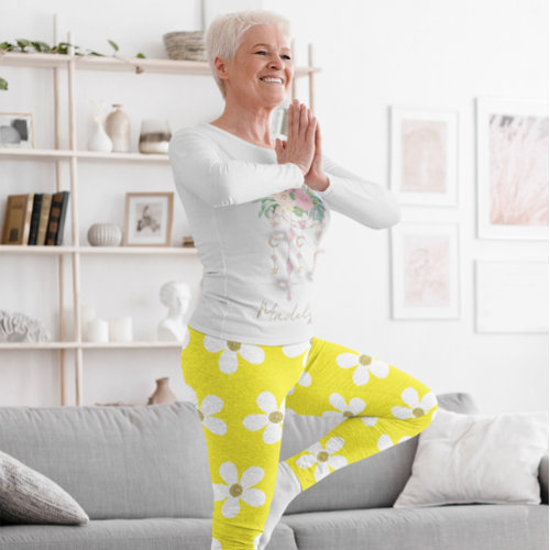 Yellow White Simple Daisy Gold Leggings
