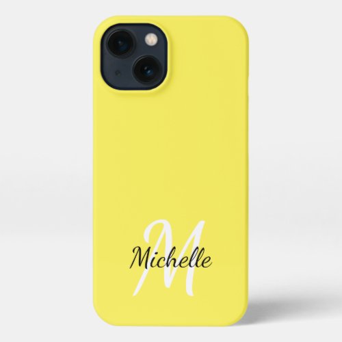 Yellow  White Simple Monogram Classic Trendy iPhone 13 Case