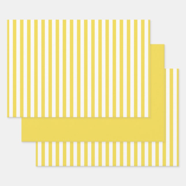 yellow White Simple Stripes Pattern Geometric Wrapping Paper Sheets (Set)