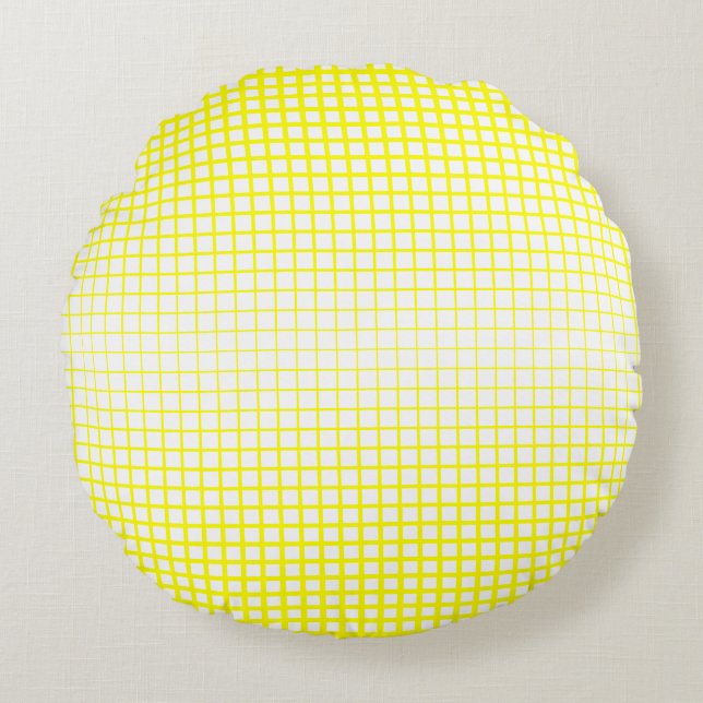 Yellow & White Square Tiles Round Pillow (Front)