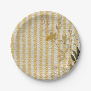 Yellow White Stripe Floral Gingham Plaid Farmhouse Paper Plates