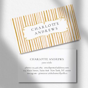 Yellow White Stripe Vintage Bow Business Card