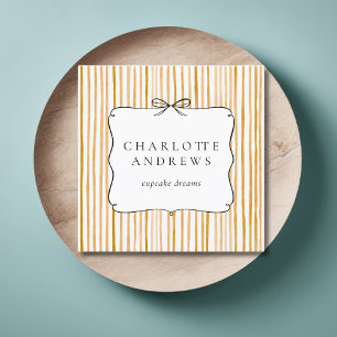 Yellow White Stripe Vintage Bow Square Business Card