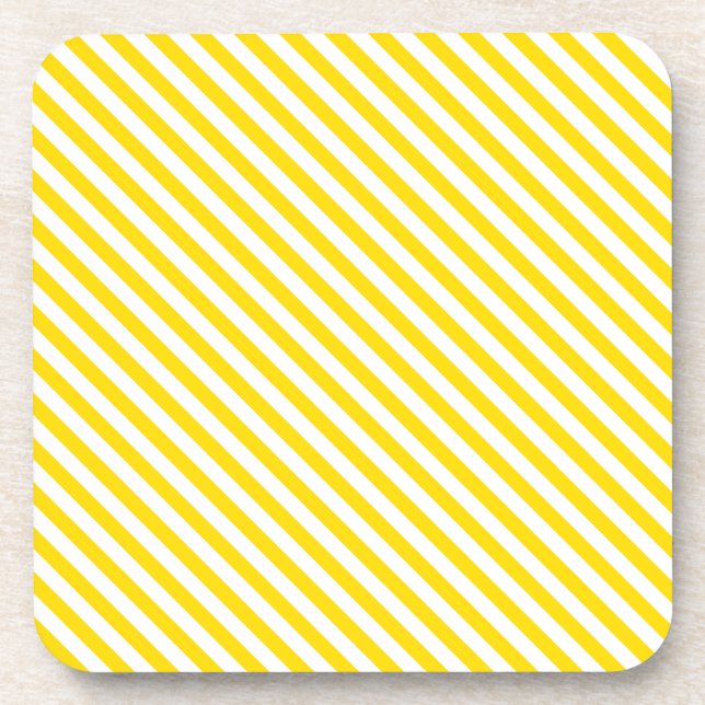 Yellow White Striped Modern Decorative Template Th Beverage Coaster (Front)