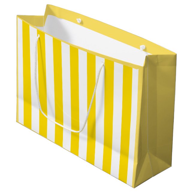 Yellow White Striped Modern Elegant Template Large Gift Bag (Front Angled)