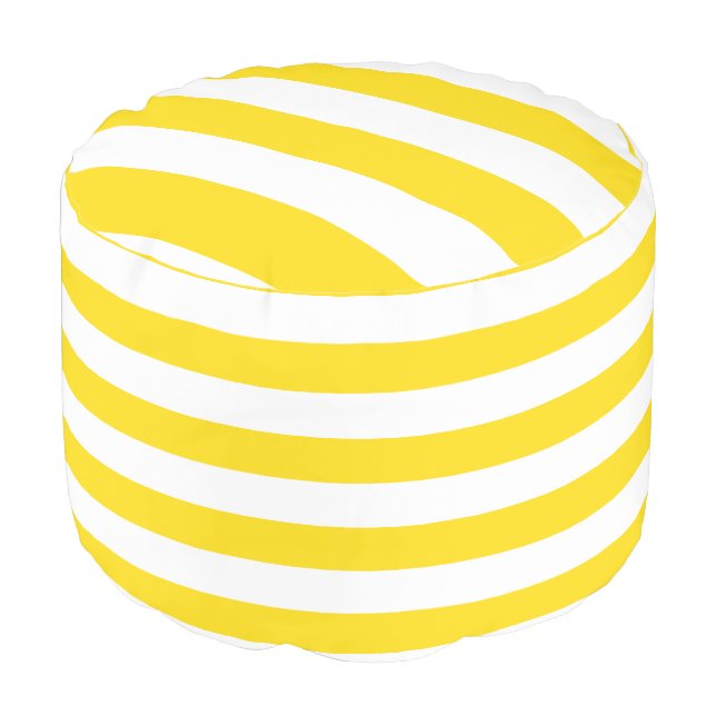 Yellow White Striped Modern Template Round Indoor Pouf (Angled Front)