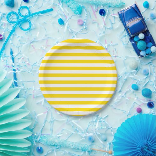 Yellow White Striped Modern Template Round Party Paper Plates