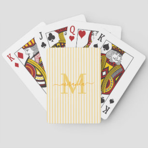 Yellow & White Striped Monogram Name Poker Cards