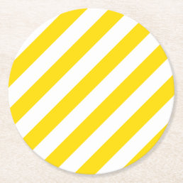 Yellow White Striped Template Trend Colors Elegant Round Paper Coaster