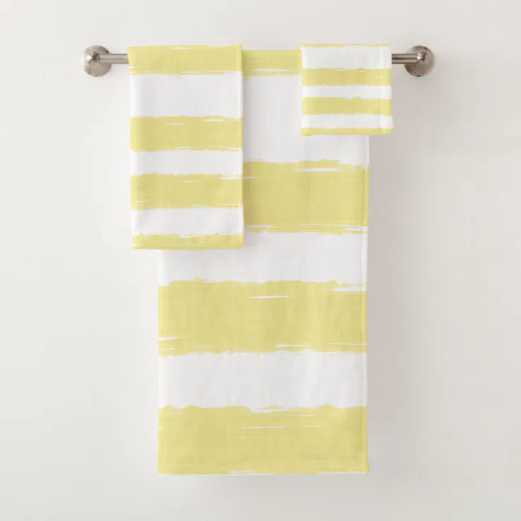 Yellow White Stripes Bath Towel Set | Zazzle