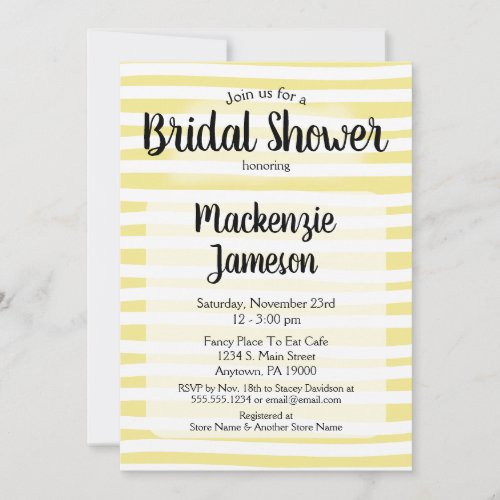 Yellow White Stripes Bridal Shower Invitation