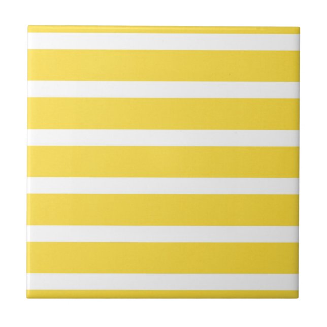 Yellow White Stripes Ceramic Tile (Front)