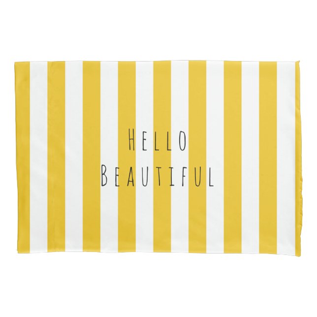 Yellow & White Stripes Modern Chic Bright Bold Pillowcase (Front)