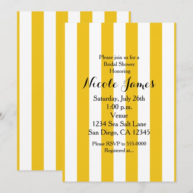 Yellow & White Stripes Modern Striped Invitations (Front/Back)