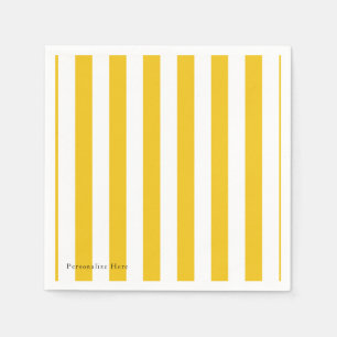 Yellow & White Stripes Modern Striped Personalized Paper Napkins