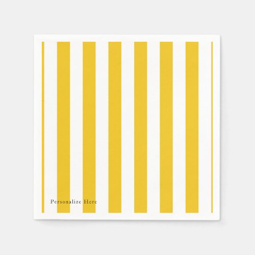 Yellow  White Stripes Modern Striped Personalized Paper Napkins
