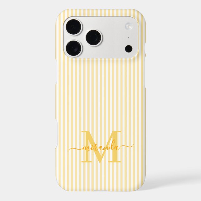 Yellow & White Stripes Monogram Initial iPhone Case (Back)