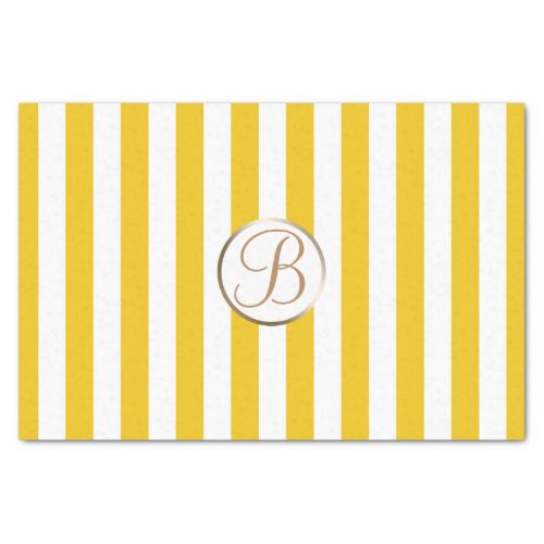 Yellow White Stripes Monogram Letter Initial Tissue Paper