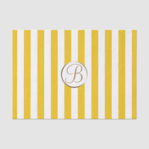 Yellow White Stripes Monogram Letter Initial Tissue Paper