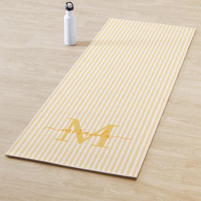 Yellow & White Stripes Monogram Name Yoga Mat (In Situ)