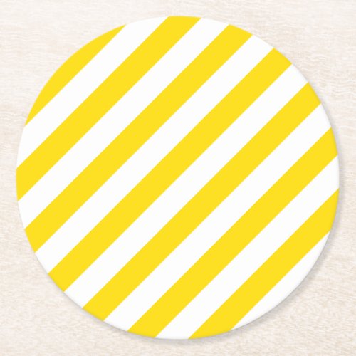 Yellow White Stripes Template Trend Colors Elegant Round Paper Coaster