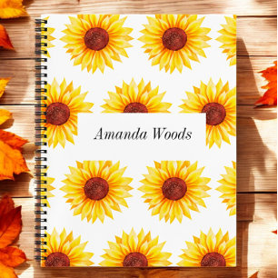Yellow White Sunflower Floral Spiral Notebook
