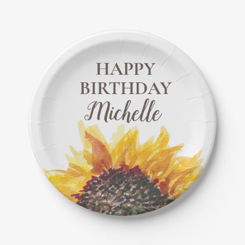 Yellow White Sunflower Happy Birthday Party Paper Plates