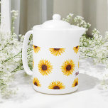 Yellow White Sunflower Spring floral Teapot<br><div class="desc">Floral Teapot in Yellow White with Elegant Sunflower Pattern. Use personalize this template to change text</div>