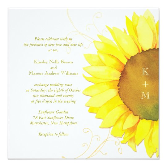 Yellow + White Sunflower Themed Monograms Wedding Card