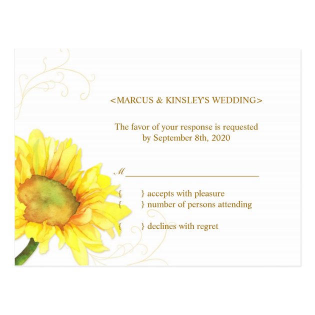 Yellow + White Sunflower Wedding RSVP Postcard