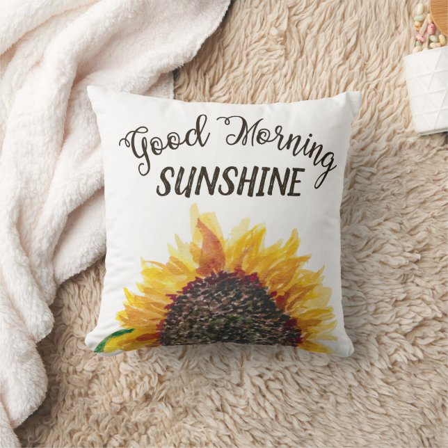 Yellow White Sunflower White Good Morning Sunshine Throw Pillow (Blanket)