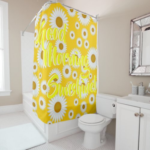 yellow white sunshine daisy pattern customizable shower curtain