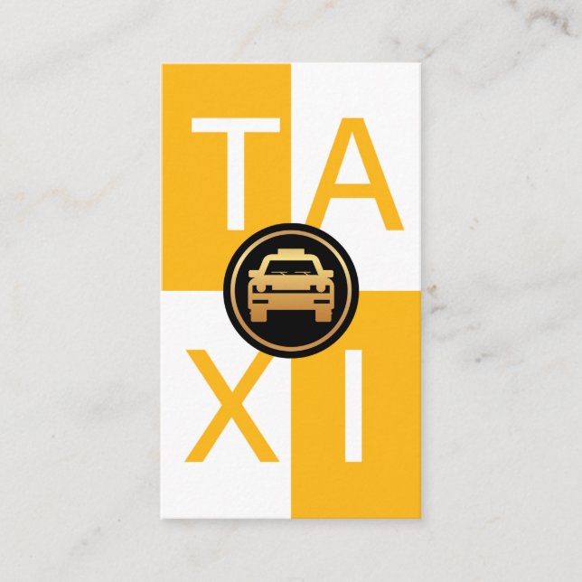 Yellow White Taxi Checked Box Driving Business Card (Front)